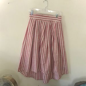 New Red & White Striped A-Line High-Low skirt